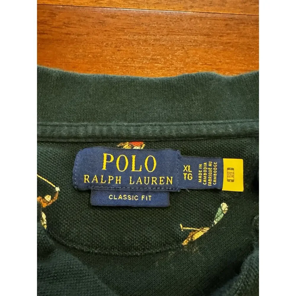 XL Polo Ralph Lauren All Over Print AOP Pony Racers Horse Logo Green